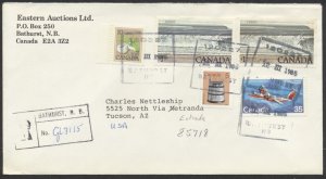 1985 Registered Stamp Dealer Cover, Bathurst NB to USA