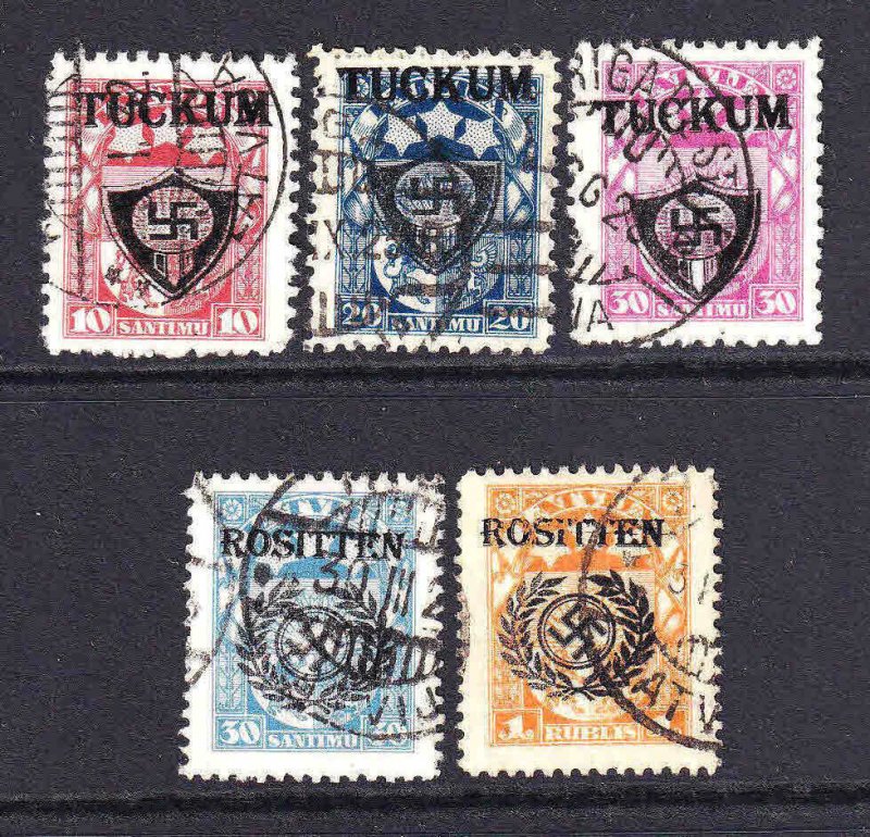 LATVIA 5 DIFFERENT OVERPRINTS CDS F/VF SOUND #2