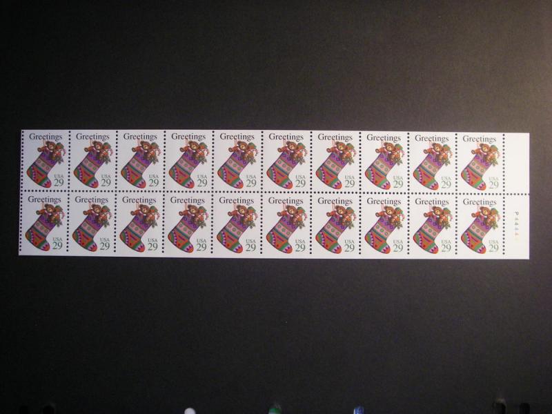 Scott 2872a, 29c Christmas Stocking, #P44444, UNFOLDED, MNH booklet beauty