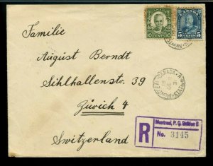 5c UPU surface rate to SWITZERLAND 10c reg fee, 1931 cover Canada