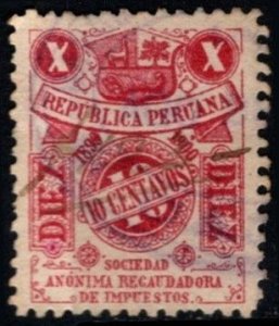 1899 Peru Revenue 10 Centavos General Stamp Duty Used