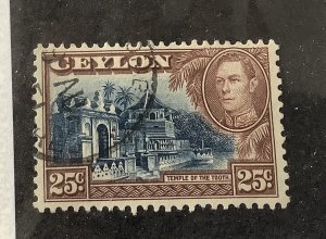 Ceylon 1938  Scott 284 used - 25c, temple of the Tooth Kandy