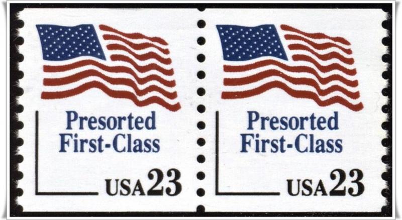 SC#2605 23¢ Stars & Stripes Coil Pair (1991) MNH