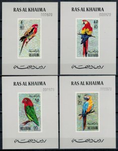 UAE Ras al Khaima 1972 MNH 6x Souvenir Sheet LUX Stamps Imperf Birds Parrots