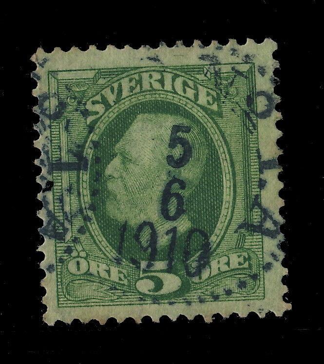 SUÈDE / SWEDEN 1910  PKXP N°1.A (Type 3 Railway Cancel) Mi41b 5Öre Vert/Green