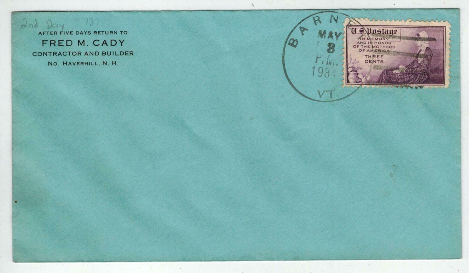 Unusual1934 Mother's 737 Rare 2nd Cancel VT Vermont | United States, / HipStamp
