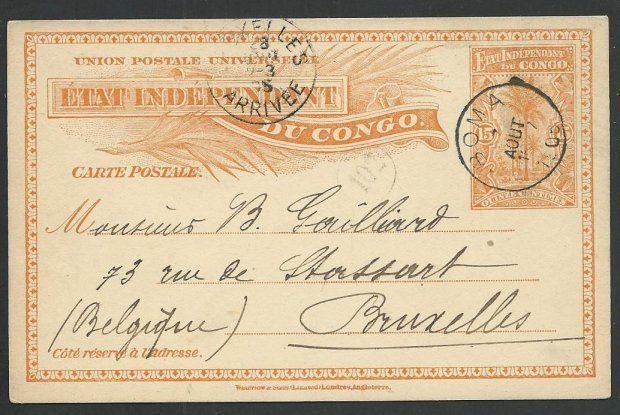 BELGIAN CONGO 1905 15c postcard commercial use BOMA to Belgium.............59305