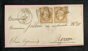 1876 Amiens France Partial Cover to Rouen France Fancy Cancel