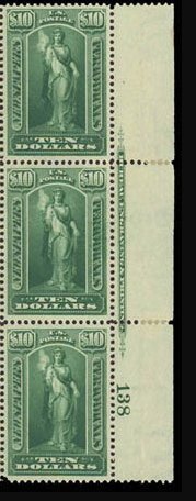 PR122 Newspapers Periodicals $10, Plate of 3, MNH, OG, Plate #, SCV $235