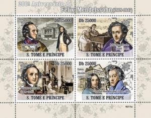 Sao Tome & Principe 2009 MENDELSSOHN Anniversary Sheet Perforated Mint (NH)