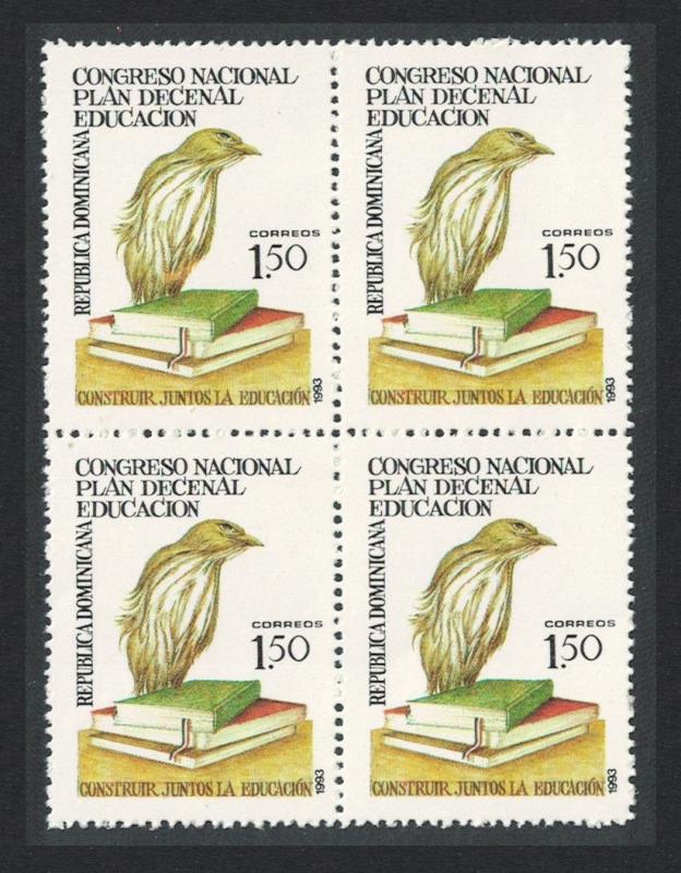 Dominican Rep. Palm Chat Bird Ten Year Education Plan 1v Block of 4 SG#1833