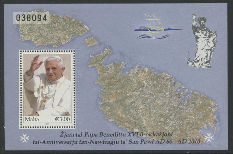 Malta 2010 Pope Benedict's Visit S/S Sc# 1409 NH