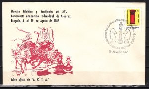 Argentina, 16/AUG/87. Chess cancel on a Cachet Envelope.