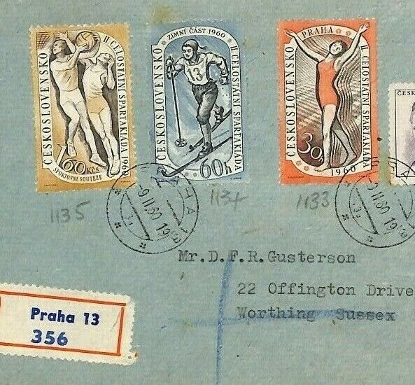 Czechoslovakia SPARTACIST GAMES Prague Airmail Cover SKIING SPORTS 1960 BU101