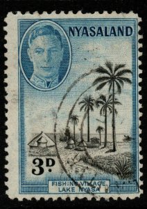 NYASALAND SG148 1945 3d BLACK & LIGHT BLUE FINE USED