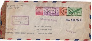 1943 Honolulu Hawaii to Chicago IL Pan Am clipper registered cover 