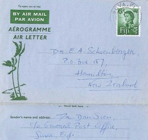 FIJI Air Letter 1960s *Suva* CDS Hamilton NEW ZEALAND {samwells-covers}BP27