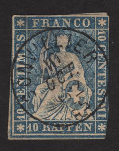 1859 Switzerland, 10C, Used, Sc 21, Mi 14, Sonvillier CDS