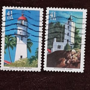 US Scott # 4146-4147; Two used 41c Pacific Lighthouses, 2007; VF; off paper