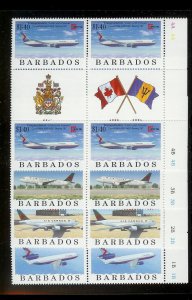 BARBADOS Sc#918-921 Complete Mint Never Hinged GUTTER BLOCK Set