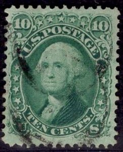 US Stamp #68 10c Washington USED SCV $55. 4 margins, face free cancel.