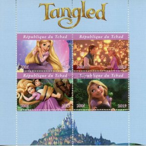 Disney Stamps Chad 2019 CTO Tangled Rapunzel Cartoons Animation 4v M/S