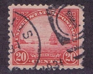 US 567 USED JUMBO 20 CENT GOLDEN GATE, TOWN & DUPLEX CANCELS, 1923