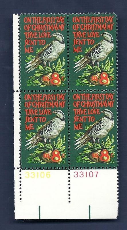 1445 8c Christmas - Partridge plate block VF/MNH/OG