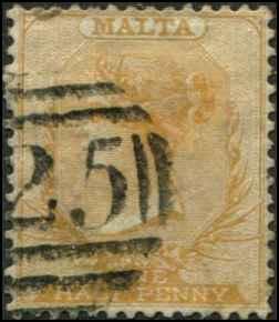 Malta SC# 3 SG# 4 Queen Victoria 1/2p, perf 14 wmk 1 Canceled