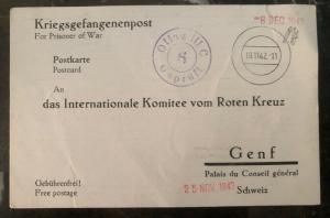 1942 Germany Prisoner of War POW Camp Postcard Cover Oflag 3C to Swiss Red Cross