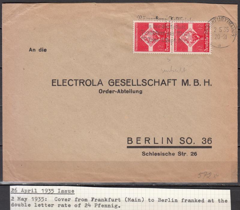 Germany - 2.5.1935 12pf Young Competitions as MeF on cover to Berlin (1910)