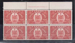 Canada #E8 VF/NH Plate Block Of Six