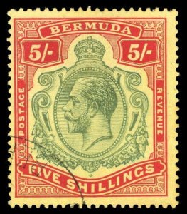 Bermuda 1920 KGV 5s showing WATERMARK INVERTED very fine used. Scarce. SG 53dw.