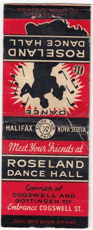 Canada Revenue 1/5¢ Excise Tax Matchbook ROSELAND DANCE HALL Halifax