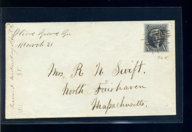 2 Washington Used Stamp on Cover with RARE Olive Grove, GA Manuscript Cancel