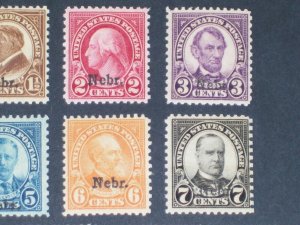 US Stamps - cat#669 thru 679 Mint Nebraska Overprint Set 
