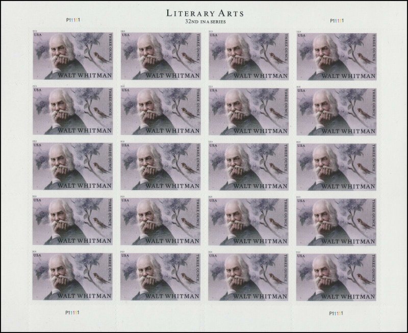 US 5414 Literary Arts Walt Whitman three ounce sheet 20 MNH 2019