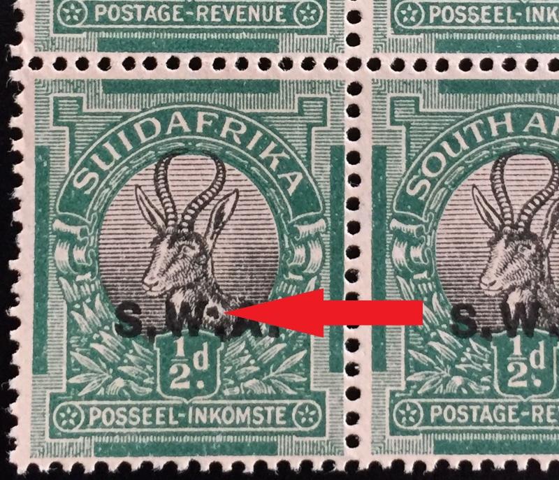 SOUTH WEST AFRICA 1930 ½d ROTO printing 4V Block SG#68 MLH OG PRINT FLAW M1765