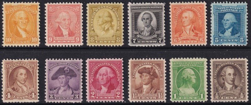 Sc# 704 / 715 U.S. 1932 Washington Bicentennial complete set MLMH CV $20.65