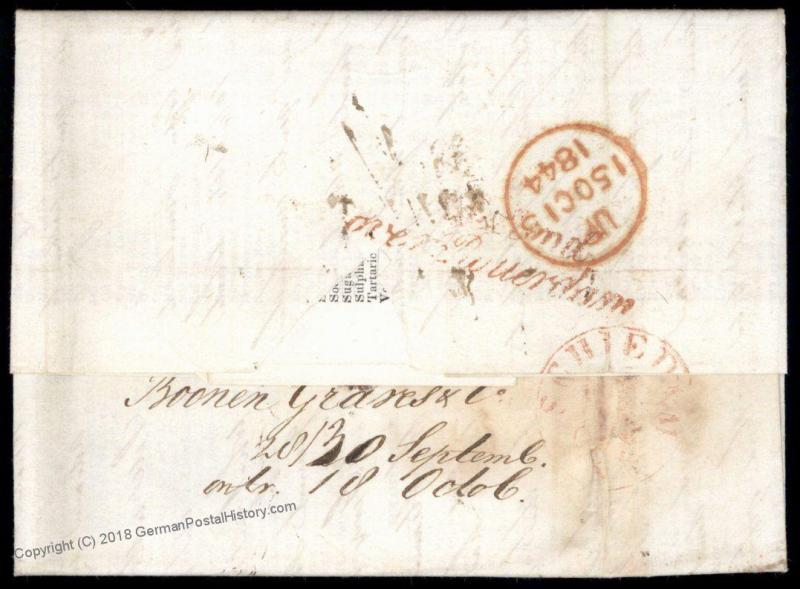 USA 1844 NY Harndens Forwarding Steamer Brittania Loopuyt SCHIEDAM Holland 82513