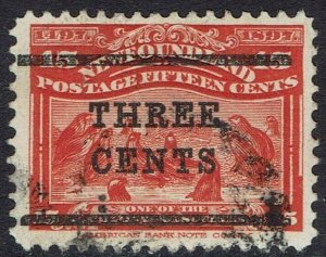 NEWFOUNDLAND 1920 SURCHARGE THREE CENTS ON 15C 13½MM SPACING USED