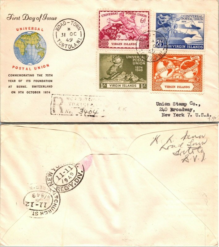 1949 VIRGIN ISLAND FIRST DAY COVER SET TO U.S., 1949, UPU