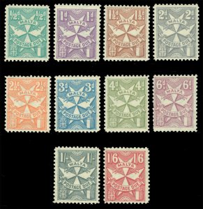 MALTA 1925 Postage Due - MALTESE CROSS  complete set  Scott # J11-J20  mint MH