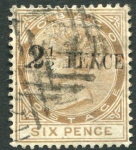 TOBAGO-1883 2½d on 6d Stone Sg 13 GOOD USED V20832