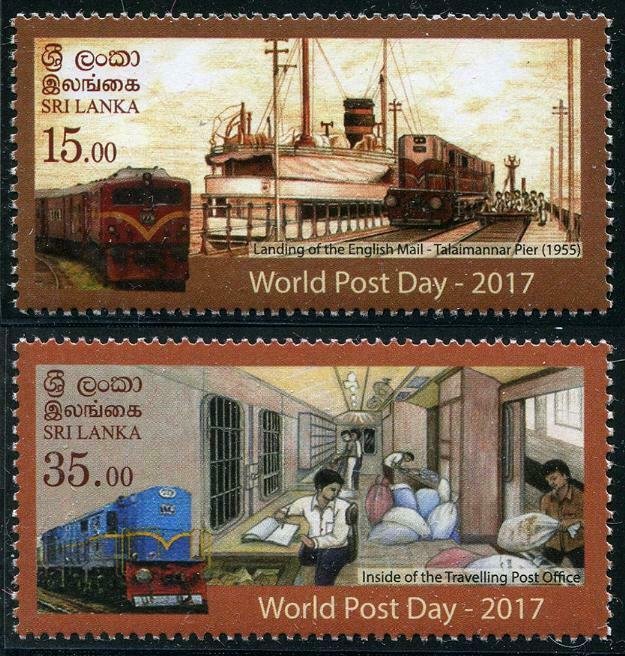 HERRICKSTAMP NEW ISSUES SRI LANKA Sc.# 2116-17 World Post Day (Trains, Ship)