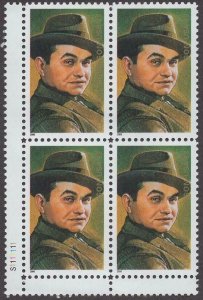 2000 Edward G. Robinson Plate Block Of 4 33c Postage Stamps, Sc# 3446, MNH, OG
