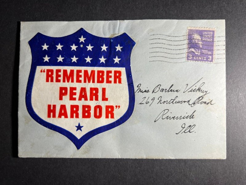 Unknown Year Patriotic WWII USA Cover Riverside IL Remember Pearl Harbor