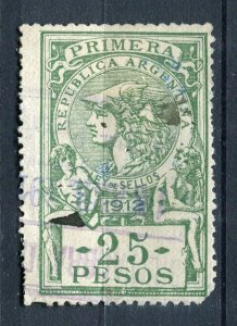 ARGENTINA; Early 1900s classic Revenue Fiscal issue fine used 25P. value