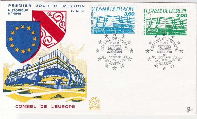 France 1987 Council of Europe Picture Slogan Cancels+ Stamps FDC Cover Ref 31640