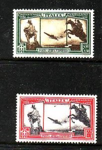 Italy-Sc#CE1-2-unused hinged Airmail Special Delivery set-Planes-Garibaldi-1932-